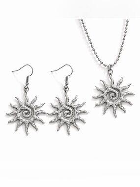 Silver Sun Spiral Boho Jewelry Set – Stainless Steel Necklace & Earrings